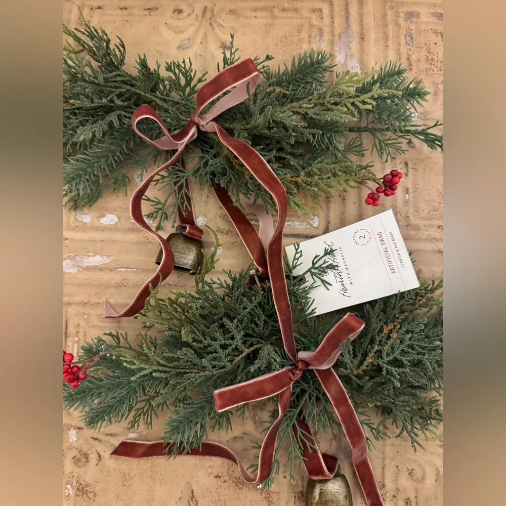 Hearth & Hand Festive Swags with Red and Green Accents